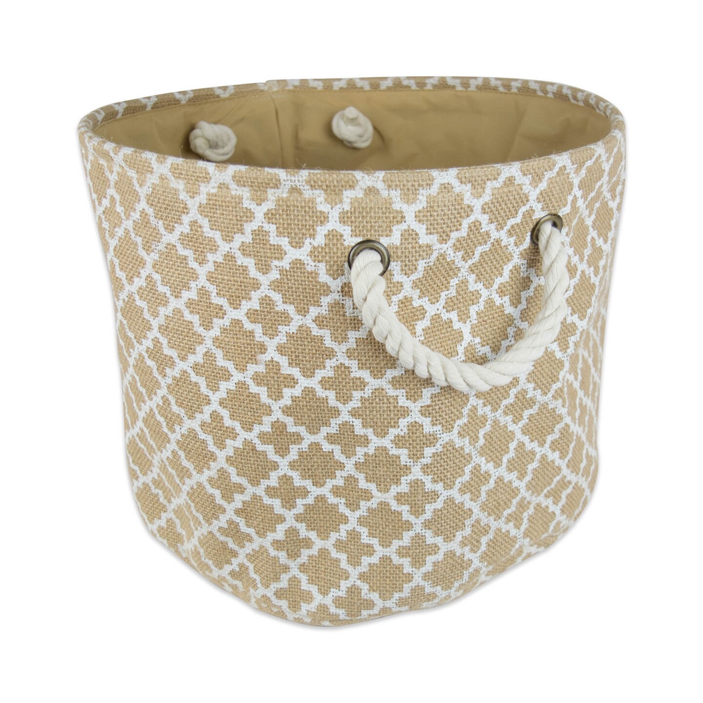Contemporary Home Living 15&#x22; Brown and White Lattice Round Medium Storage Basket