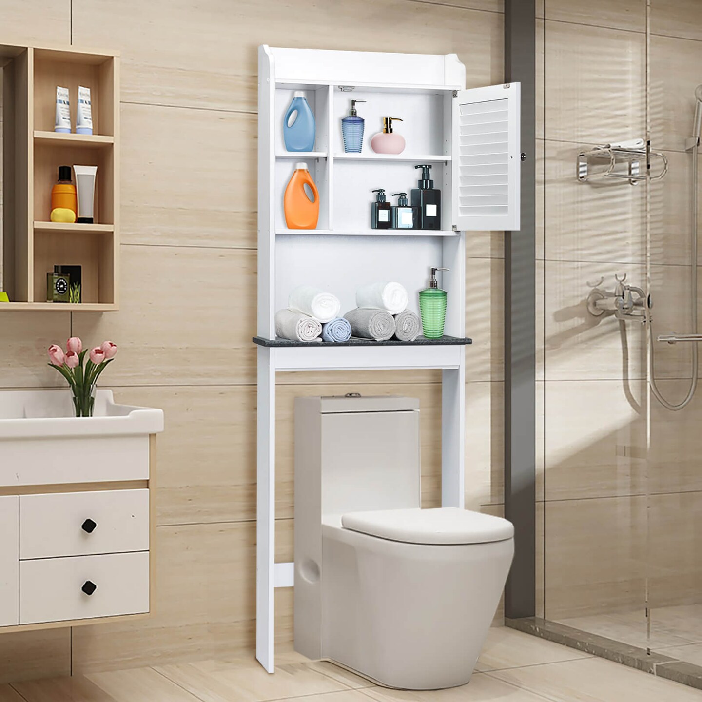 Bathroom Over-the-toilet Space Saver with Adjustable Shelves