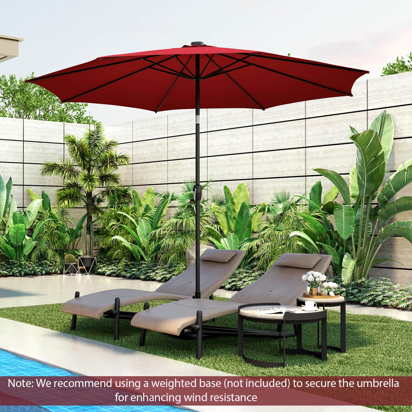 Patio Umbrella with 112 Solar Lights and Crank Handle