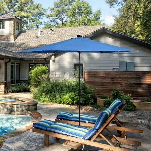 9 Feet Patio Solar Umbrella LED Patio Market Steel Tilt with Crank Outdoor