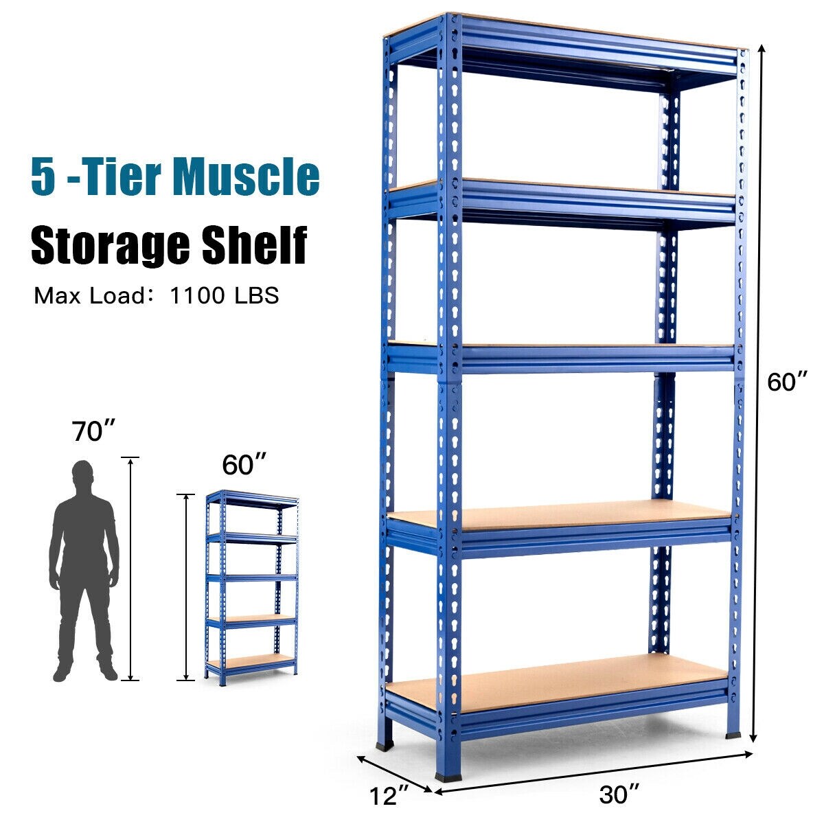 5-tier Steel Shelving Unit Storage Shelves Heavy Duty Storage Rack