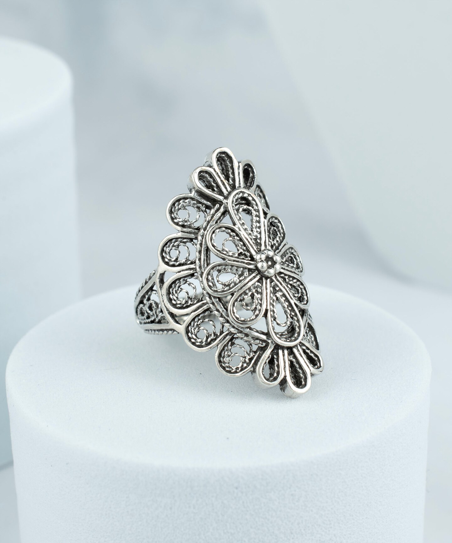 Gold 2024 Plated Silver Filigree Lace Floral Ring, 925 Sterling Silver Made Handcrafted Women Ring Statement Ring, Handmade Jewelry, Indian Ring