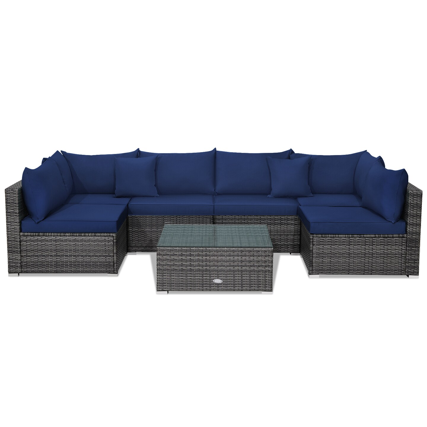 7 Pieces Patio Rattan Furniture Set Sectional Sofa Garden Cushion