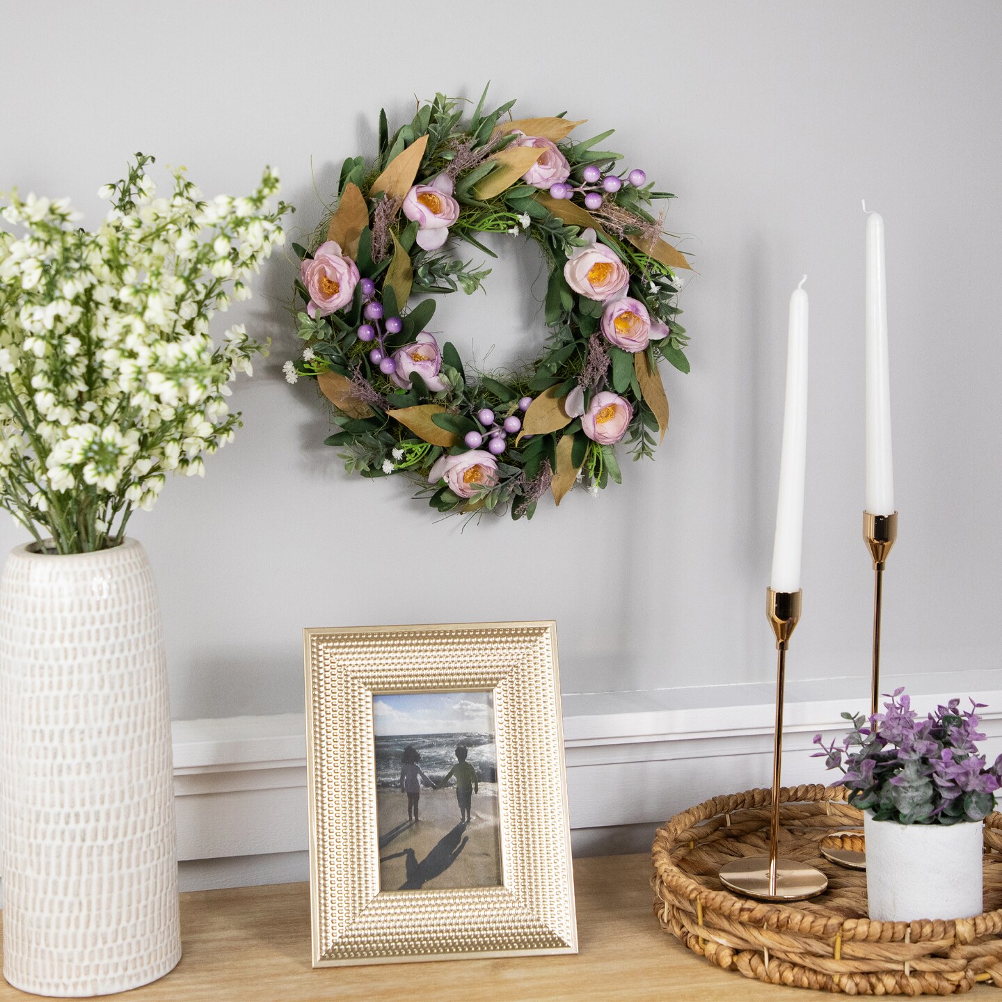 Northlight Artificial Mixed Floral and Greenery Spring Wreath - 13&#x22; - Purple