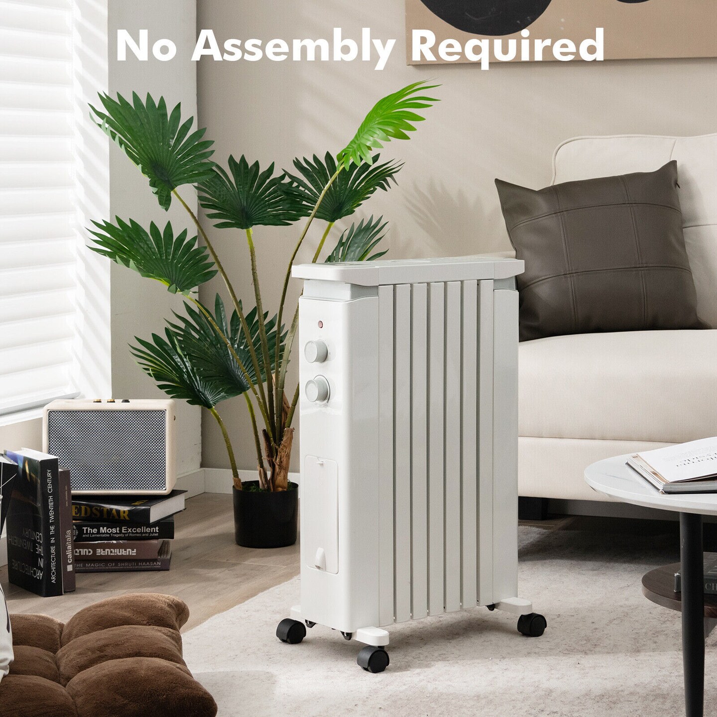 1500W Portable Oil Filled Radiator Heater with 3 Heat Settings and Humidification Box