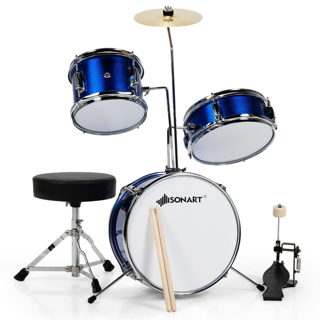 13 Inch 3-Piece Kids Junior Beginner Drum Set W/Tom Snare Bass Drum