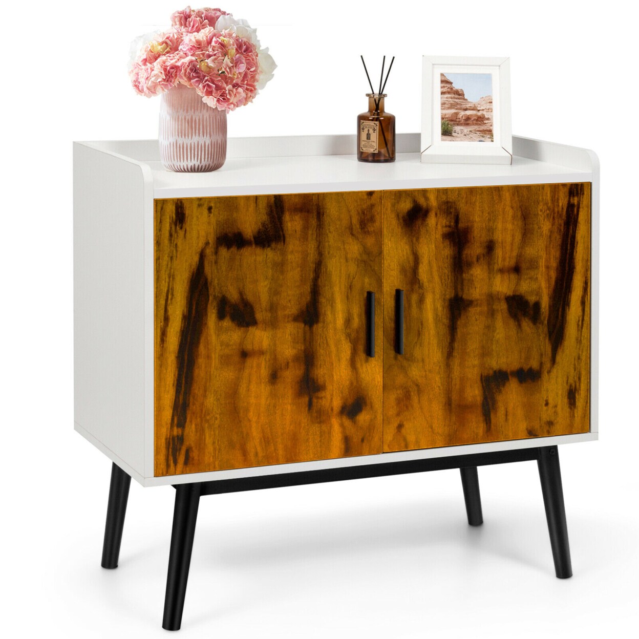 Sideboard Buffet Storage Cabinet W/2 Door Metal Legs Accent Cabinet 32In