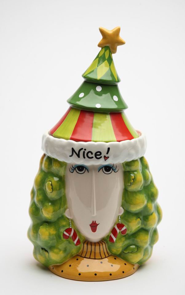 Ceramic Naughty or Nice 2-Sided Lady Cookie Jar, Home D&#xE9;cor, Gift for Her, Gift for Mom, Kitchen D&#xE9;cor, Christmas D&#xE9;cor