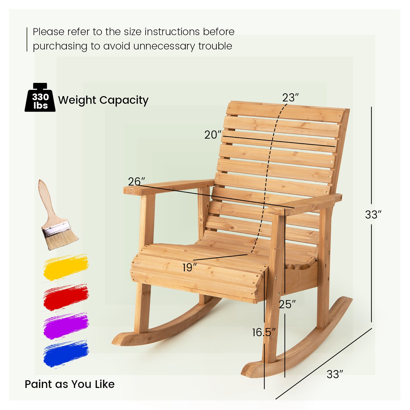 Costway Patio Wooden Rocking Chair High Back Fir Wood Armchair Natural Garden Yard