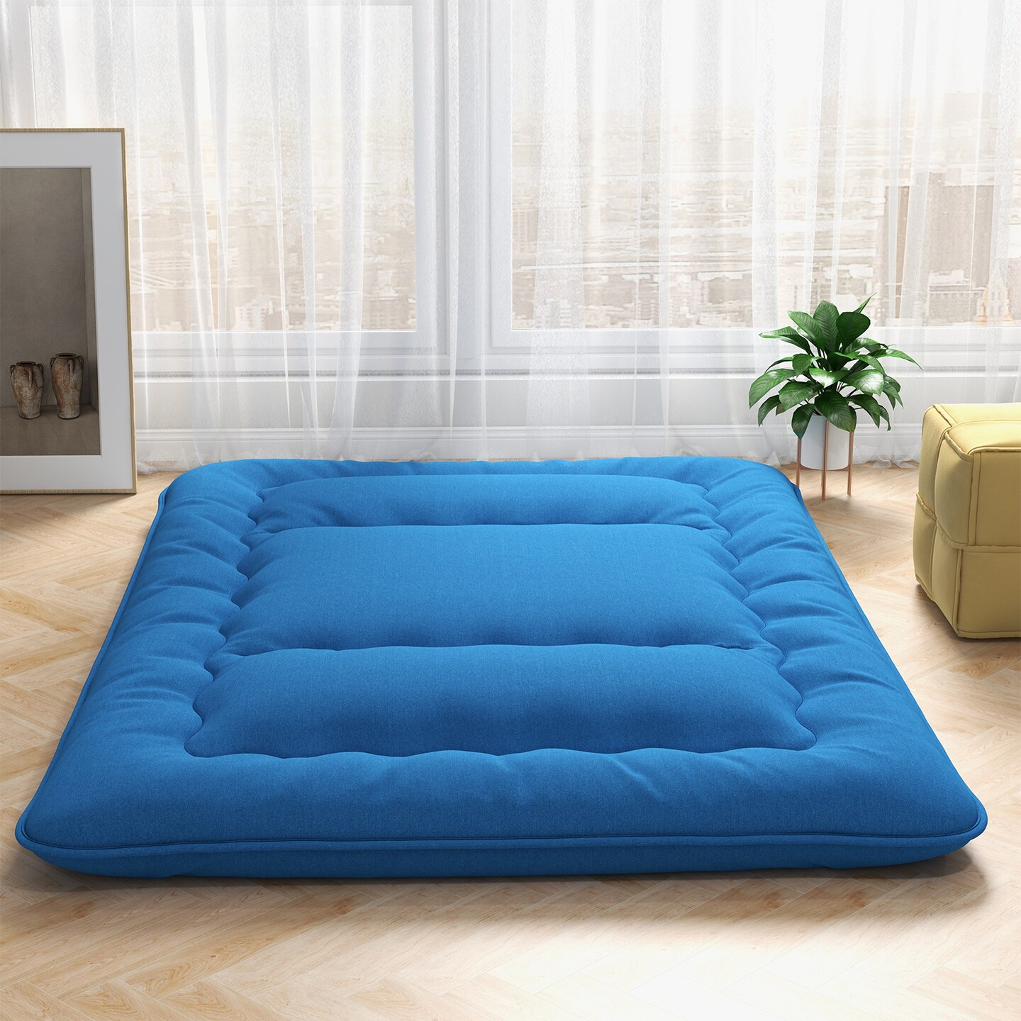 Costway Full/King/Queen/Twin Futon Mattress Japanese Floor Sleeping Pad Washable Cover Carry Bag Blue