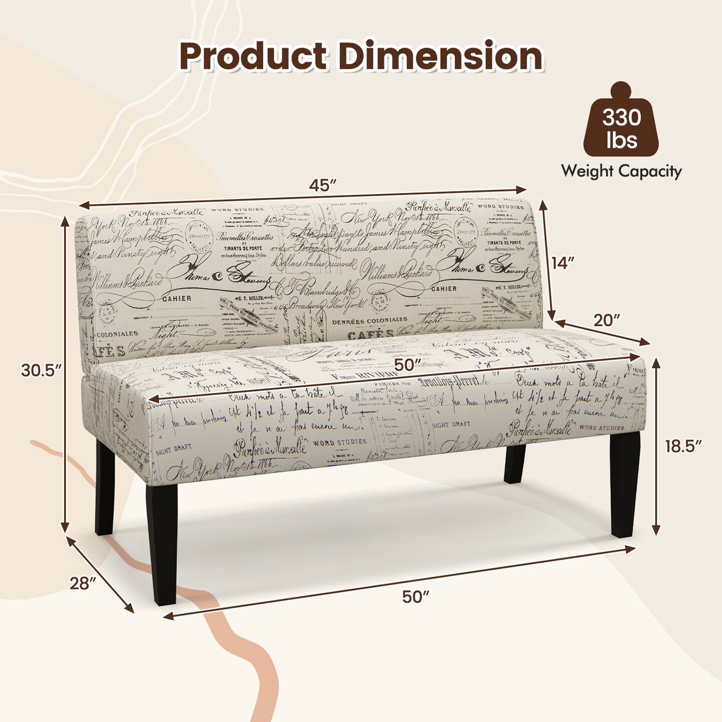 Living Room Wooden Leg Armless Loveseat Sofa-Multicolor