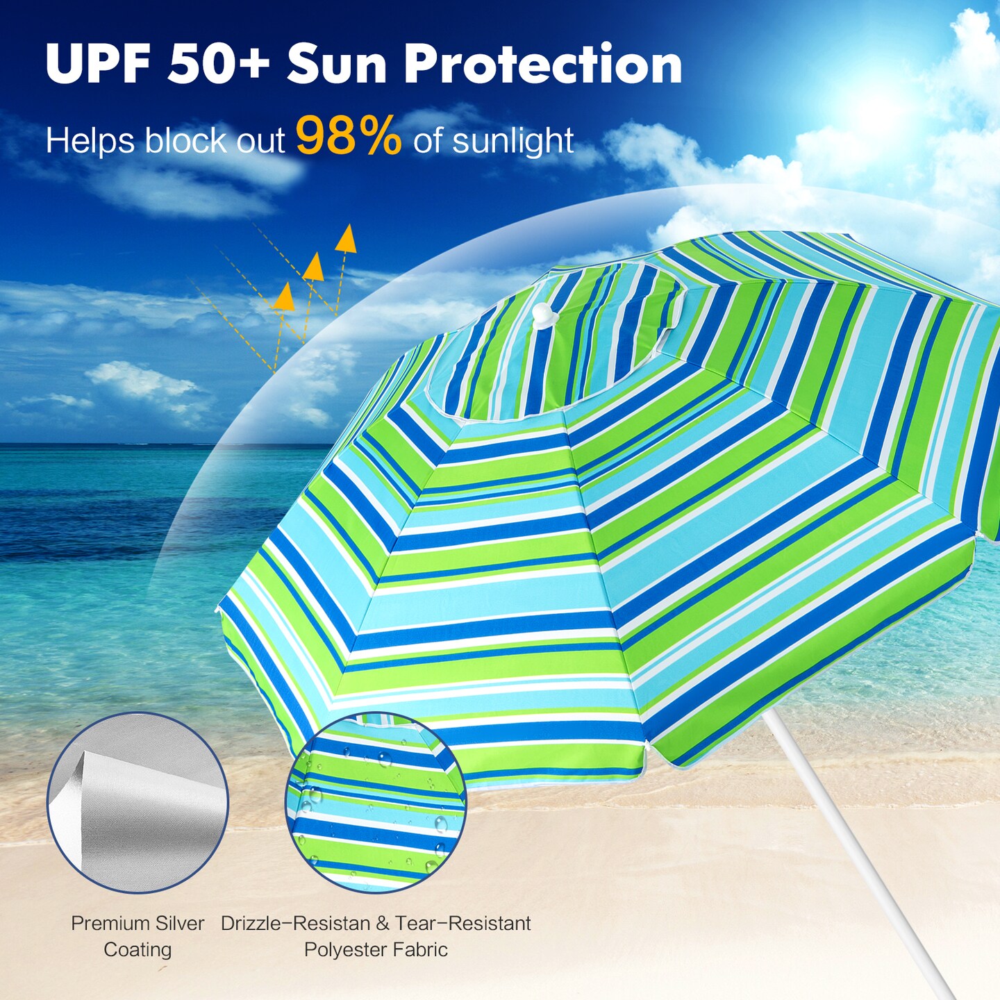 Patio Beach Umbrella with Cup Holder Table and Sandbag