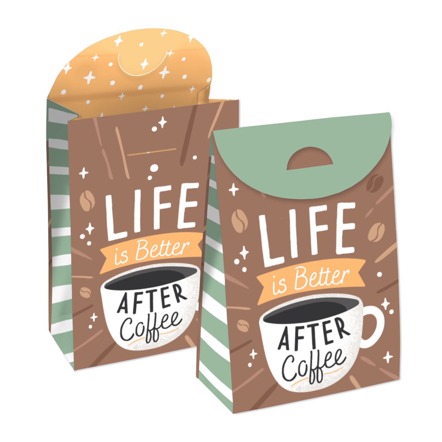 Big Dot of Happiness But First, Coffee - Cafe Themed Gift Favor Bags - Party Goodie Boxes - Set of 12
