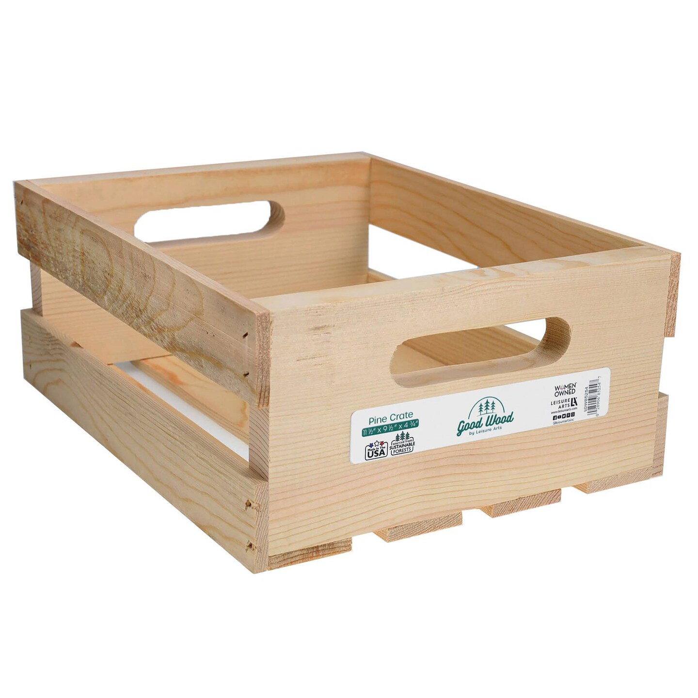 Good Wood by Leisure Arts Wooden Crate, wood crate unfinished, wood crates for display, wood crates for storage, wooden crates unfinished, Pine, 11.5" x 9.5" x 4.75"