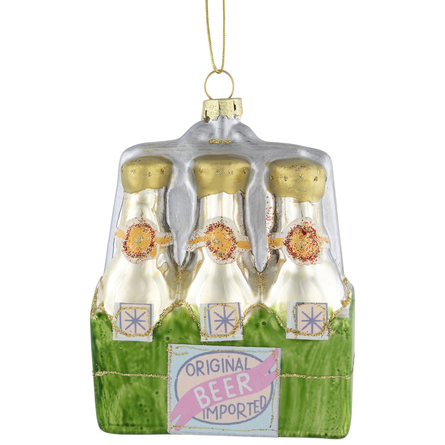 Northlight 4.25&#x22; Imported Beer Six Pack Glass Christmas Hanging Ornament