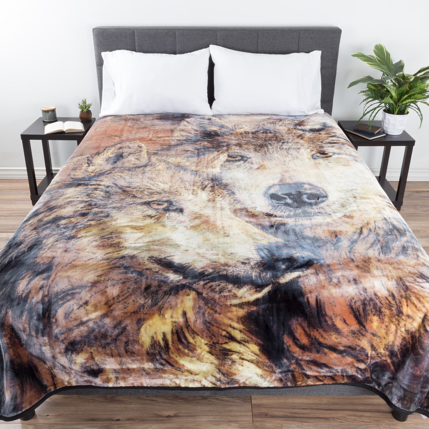 Lavish Home Full Queen Size Luxury Mink Fuzzy Blanket Wolf Pair Super Soft 74 x 91 Inch 7.5 lbs