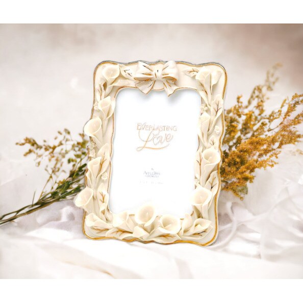 kevinsgiftshoppe Ceramic Cala Lilies 5&#x22; X 7&#x22; Wedding Photo Frame Wedding Decor or Gift Anniversary Decor or Gift Home Decor