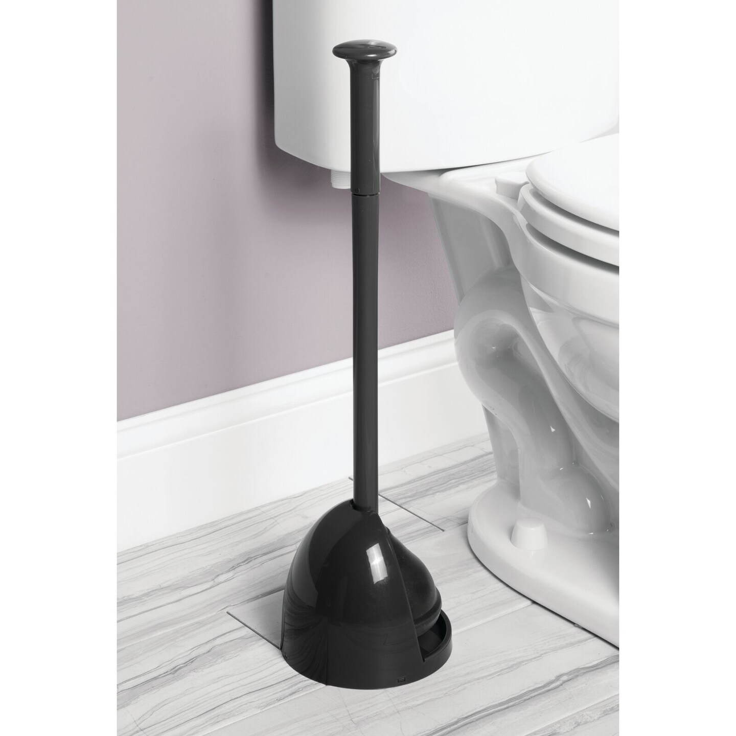mDesign Plastic Freestanding Hideaway Toilet Bowl Plunger with Holder