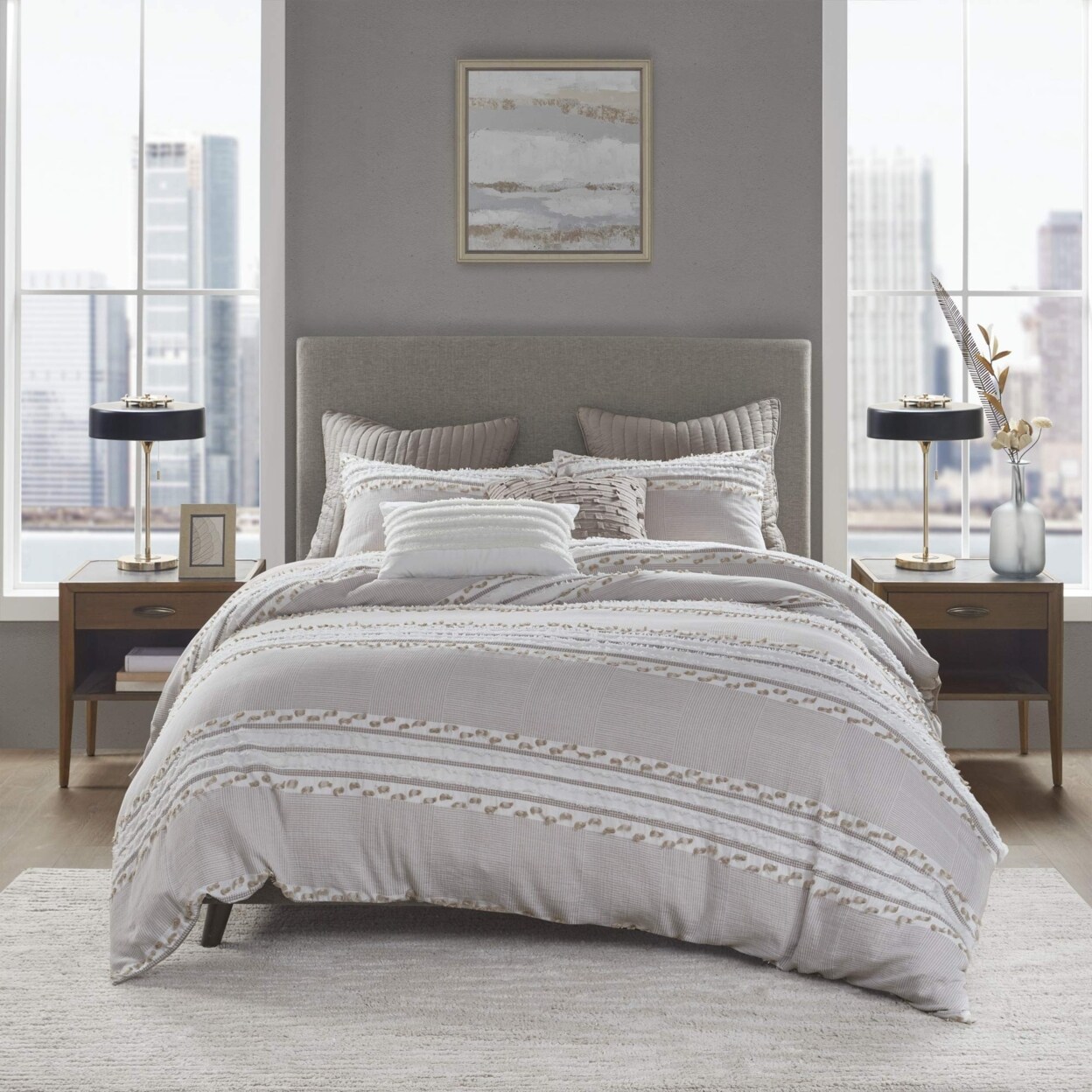 INK+IVY Cotton Jacquard Duvet Cover Set with Taupe Finish II12-1084