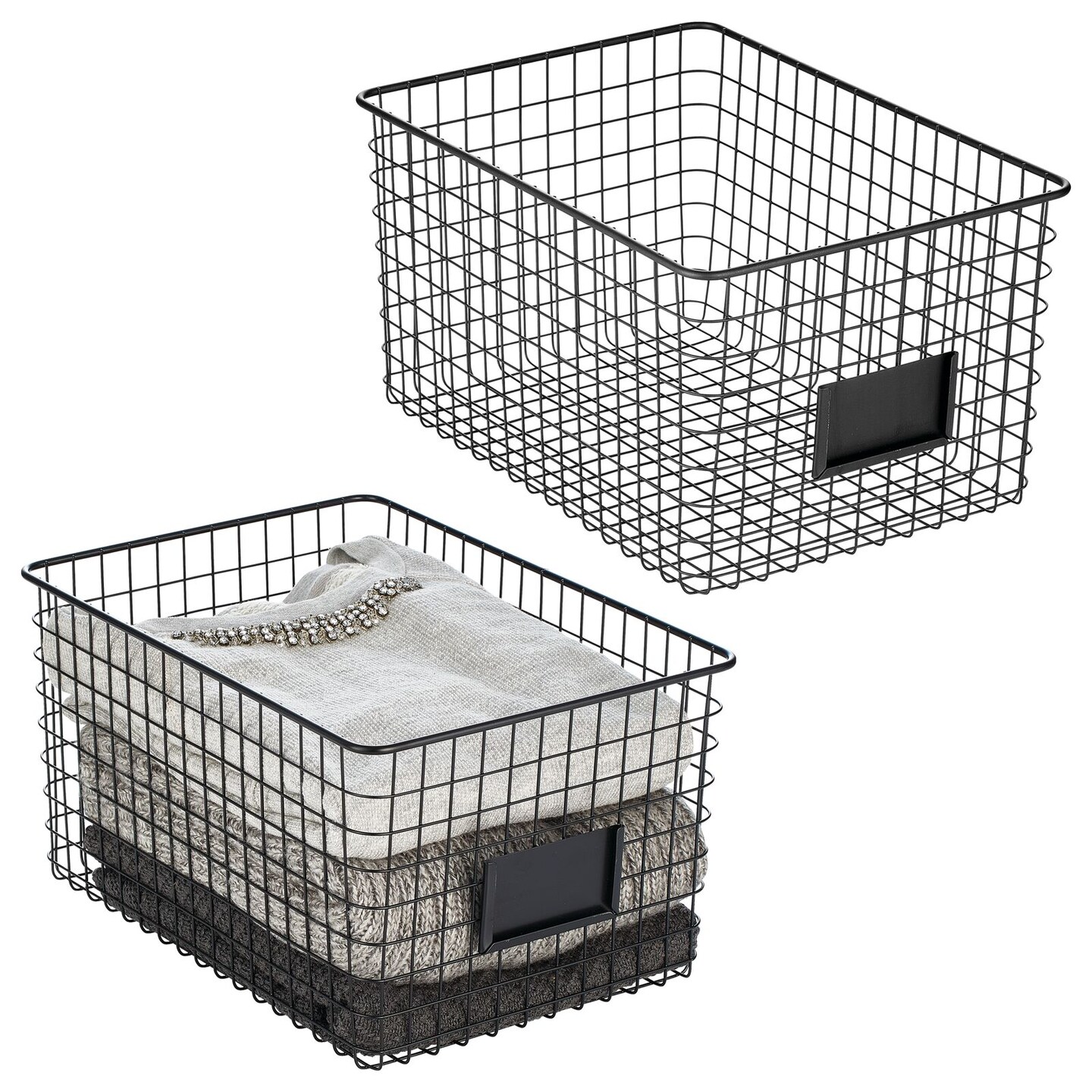 mDesign Bedroom Closet Storage Organizer Basket with Label Slot, 2 Pack