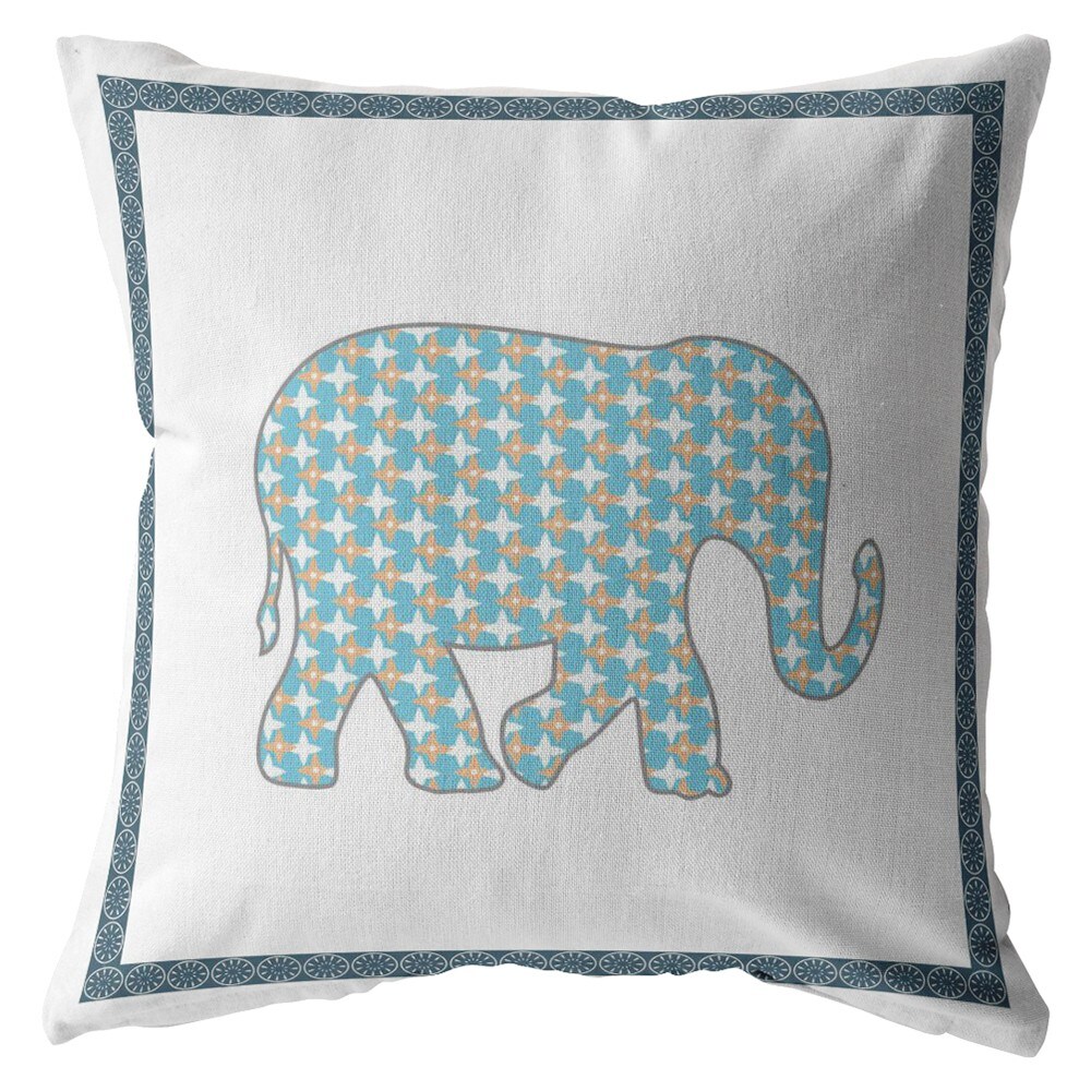 28 Blue White Elephant Indoor Outdoor Throw Pillow