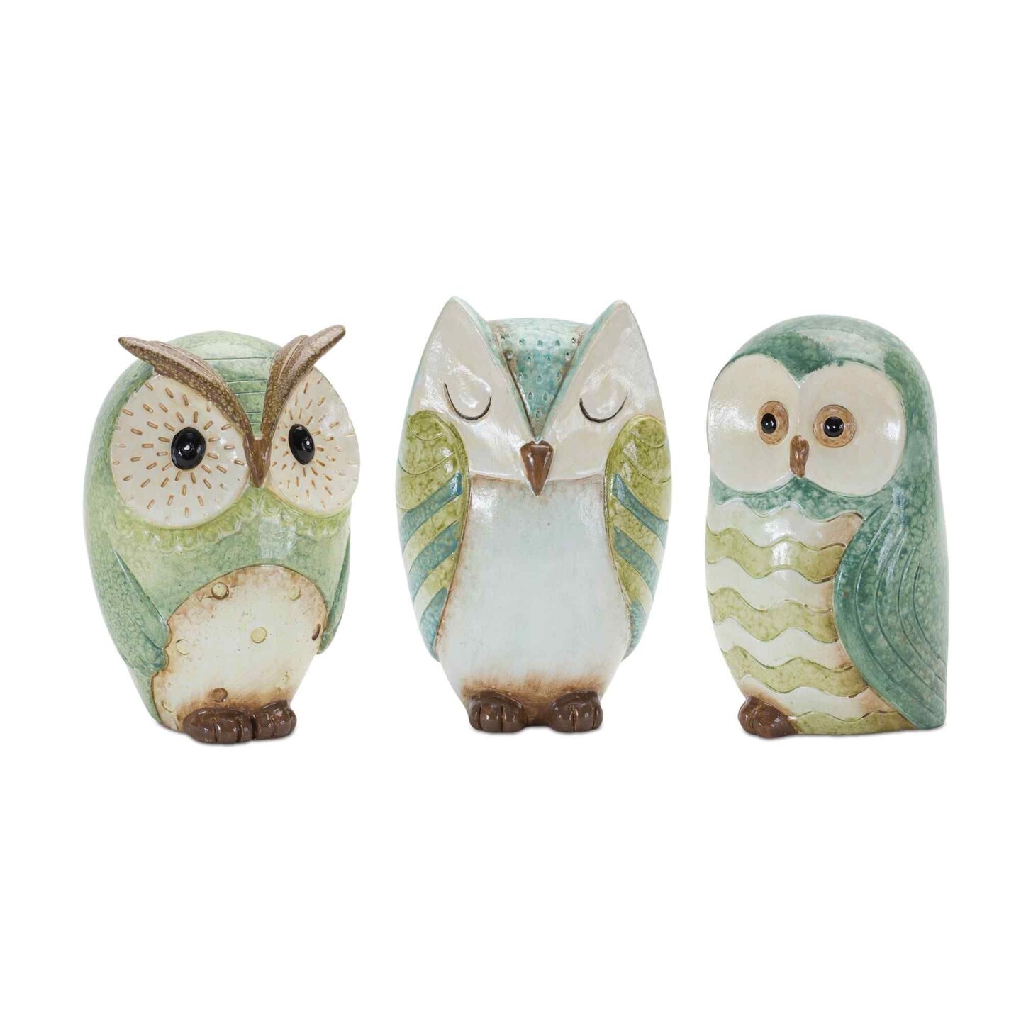 Melrose Set of 3 Green and Blue Owl Tabletop Figurines 7.25&#x22;