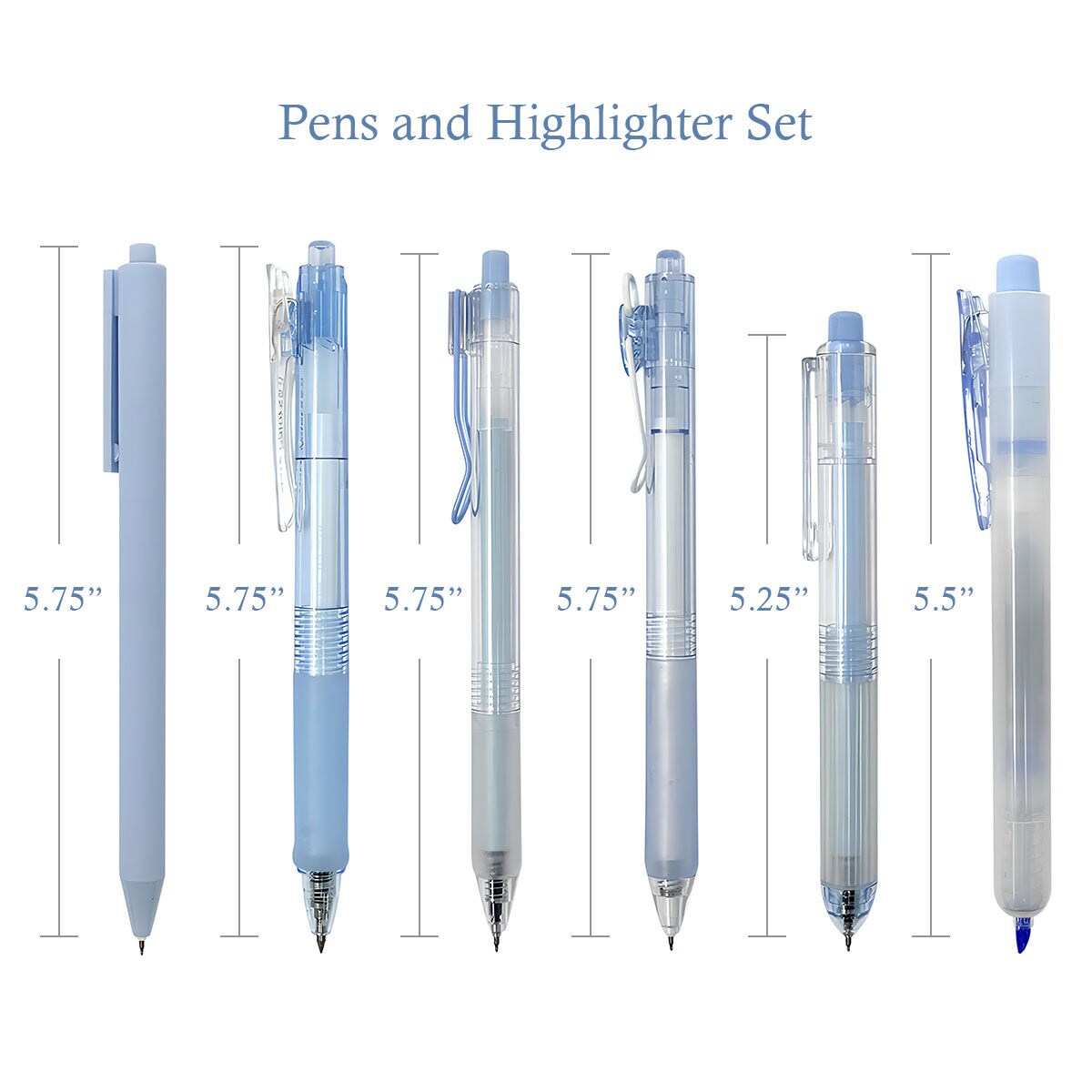Wrapables Retractable Rollerball Pens and Highlighter Set, 0.5mm Black Gel Ink Pens for Home, Office, Stationery (Set of 6)