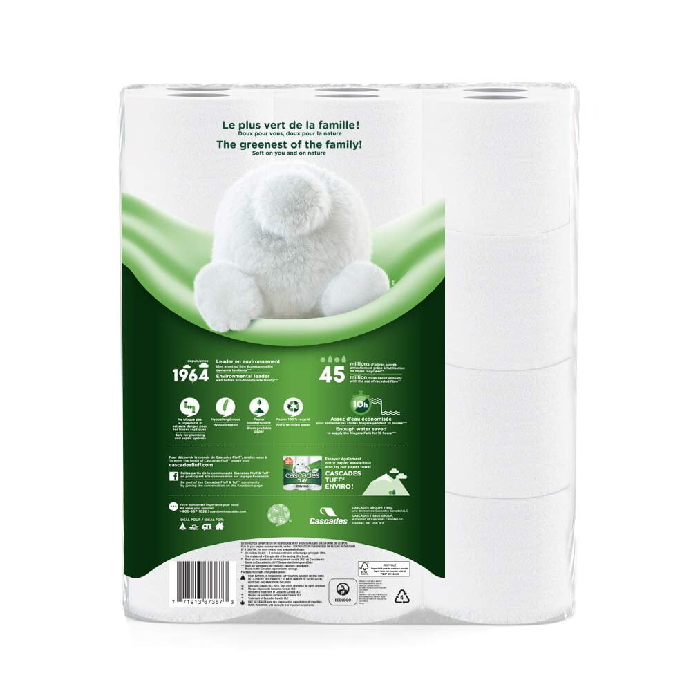 Cascades   Fluff Enviro Toilet Paper, 2-ply, 253 Sheets per Roll - 12 Double Rolls (Pack of 3)