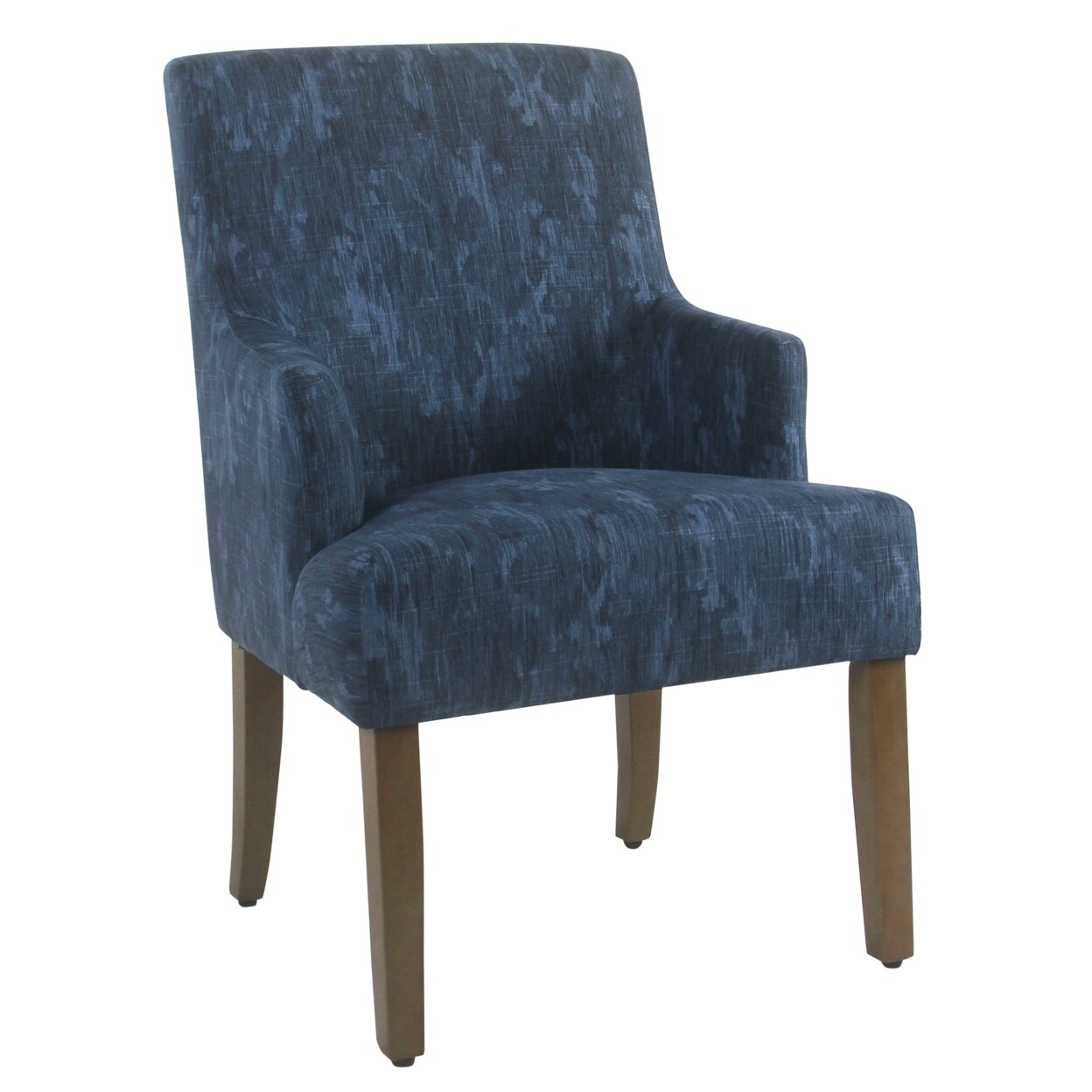 Saltoro Sherpi Damask Patterned Fabric Upholstered Dining Chair with Swoop Armrests and Wooden Feet, Blue-