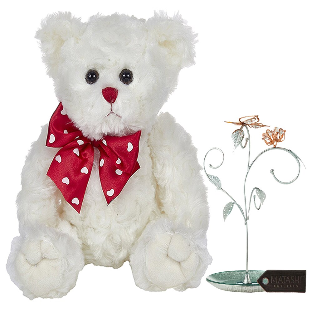Matashi Bearington Lil Lovable Valentines Day 11&#x22; Plush Stuffed Animal Teddy Bear  White  Rose Gold and Chrome Plated Jewelry
