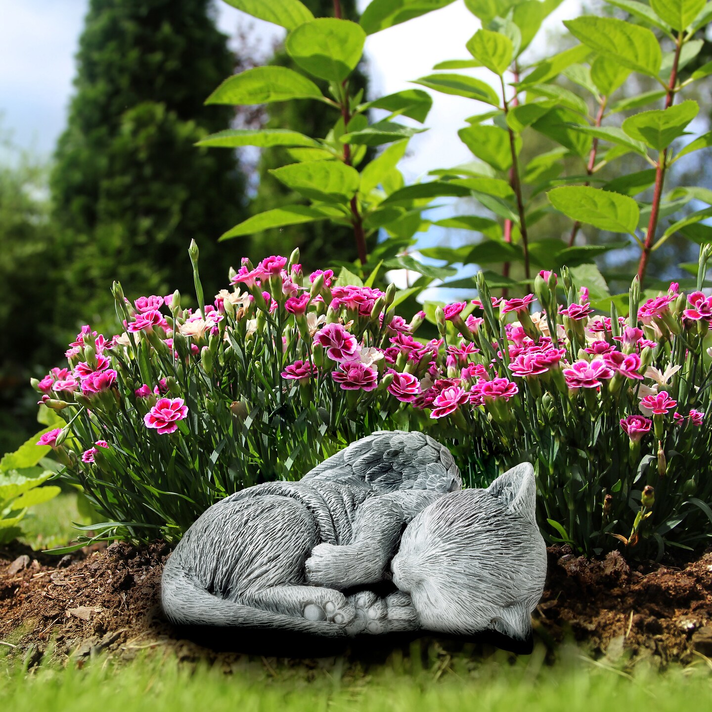 Cat Memorial Sleeping Kitten Statue Angel Wings Resin Grave Marker 8X6.5 Inches