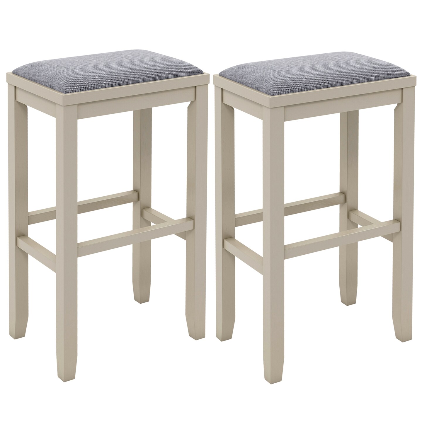 Costway Set of 2 Upholstered Bar Stools Wooden Counter Height Dining Chairs