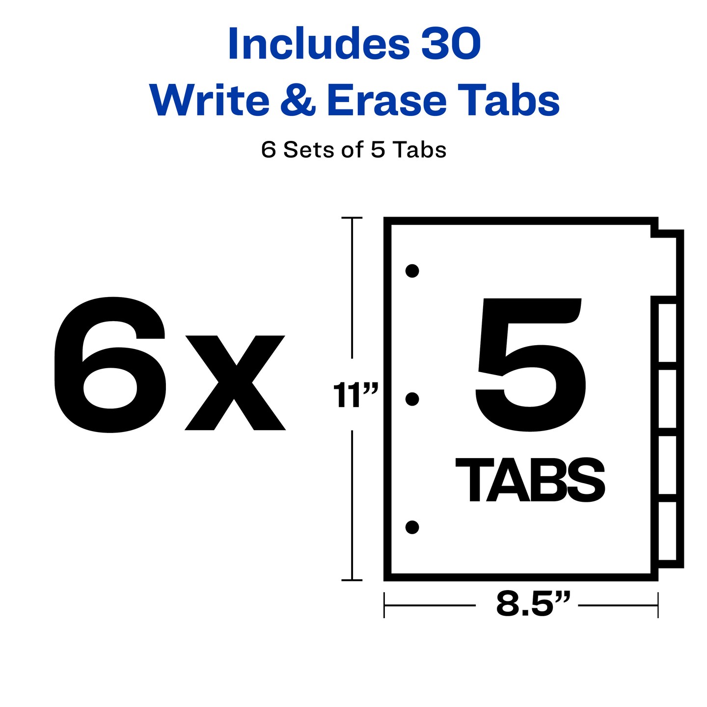 Avery 5-Tab Binder Dividers, Write &#x26; Erase Dividers, 5 Multicolor Big Tabs, 6 Sets (73076)