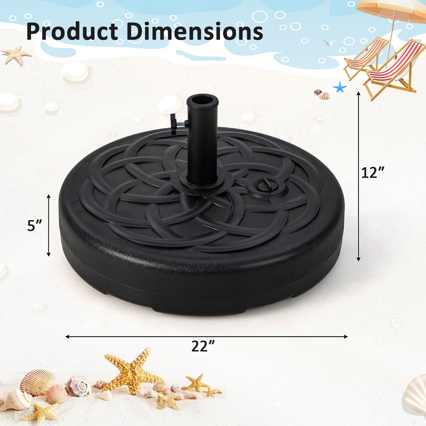 Costway 22&#x27;&#x27; Patio Fillable Round Umbrella Base Stand Water/Sand Fit Pole 1.5&#x27;&#x27; &#x26; 1.9&#x27;&#x27;