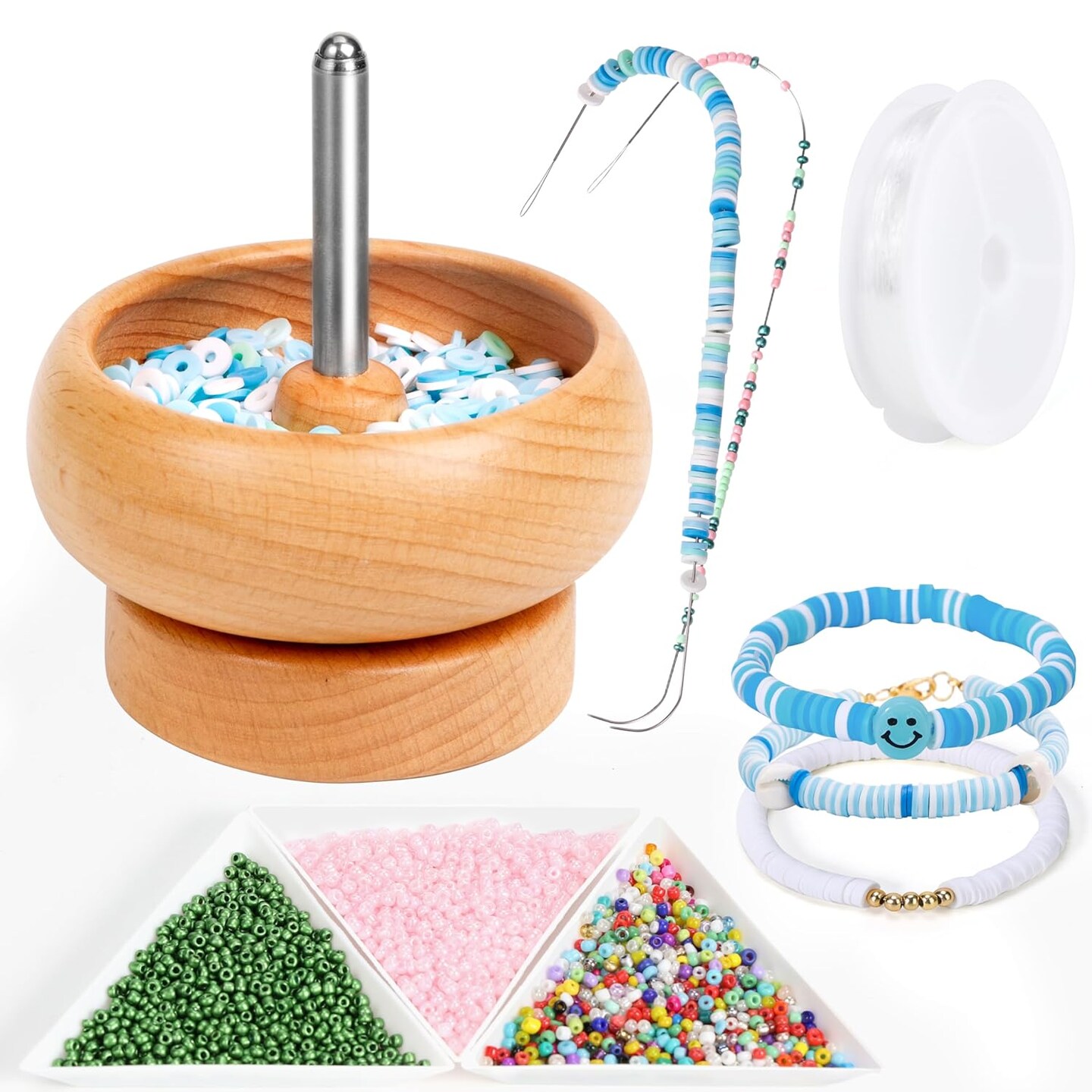 Bead Spinner For Jewelry Making, Bead Spinner Kit With 3000 Pcs Seed Beads, Beading Needles, Beading Tools, Bowl For Waist Chains, Bracelets, Necklaces
