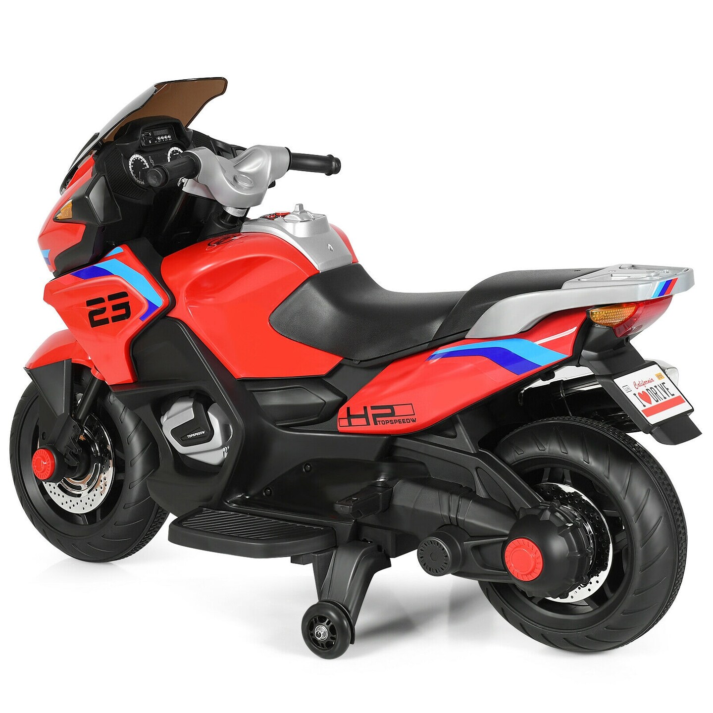Iron Kids Ride-On Motorcycle with LED, Music and Training Wheels