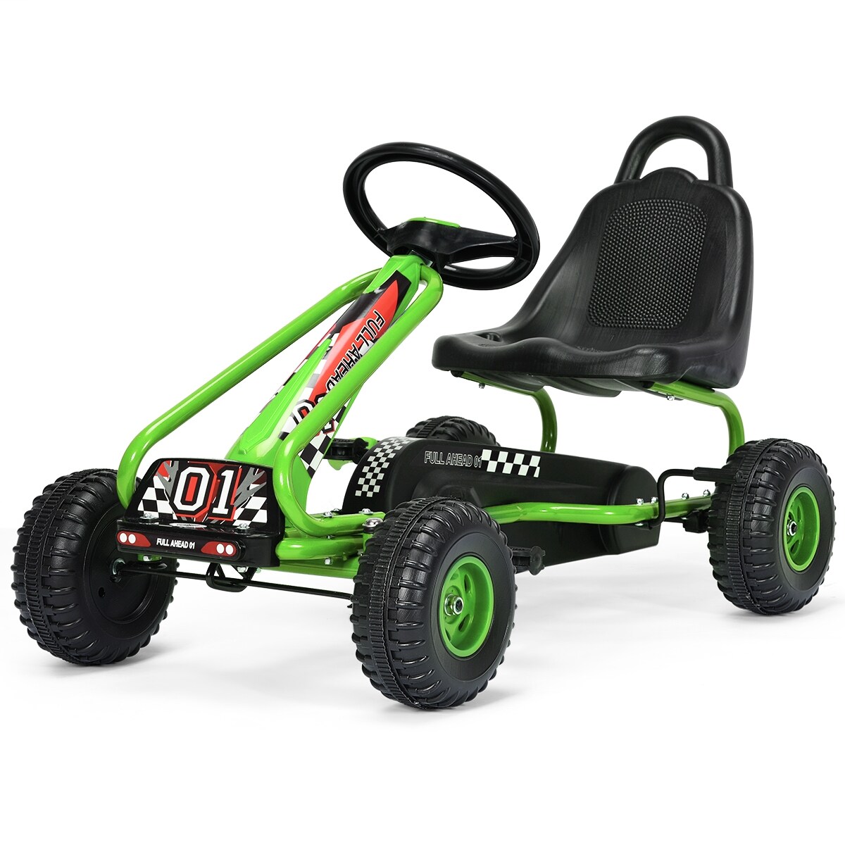 Iron Pedal Powered Ride On Car Go Kart for Kids with Adjustable Seat
