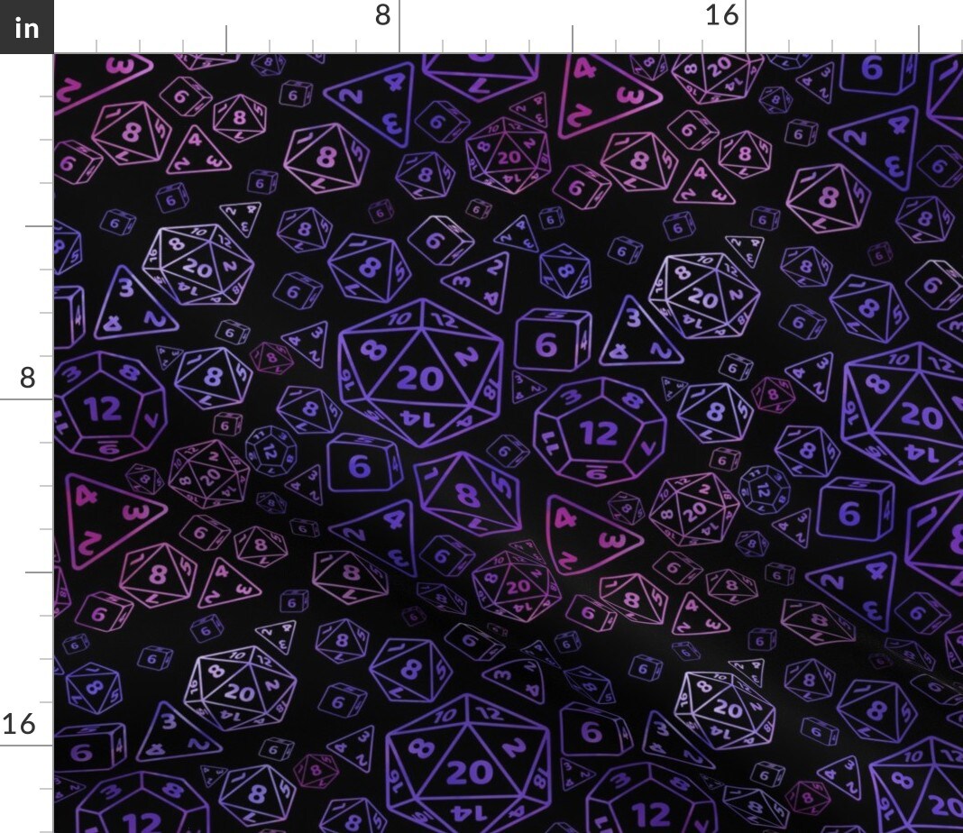 Fantasy Dice Ttrpg Tabletop Games Novelty Dark Nerd Purple Pink Fandom Custom Printed Fabric by Spoonflower Various Fabrics by the Yard or Fat Quarter