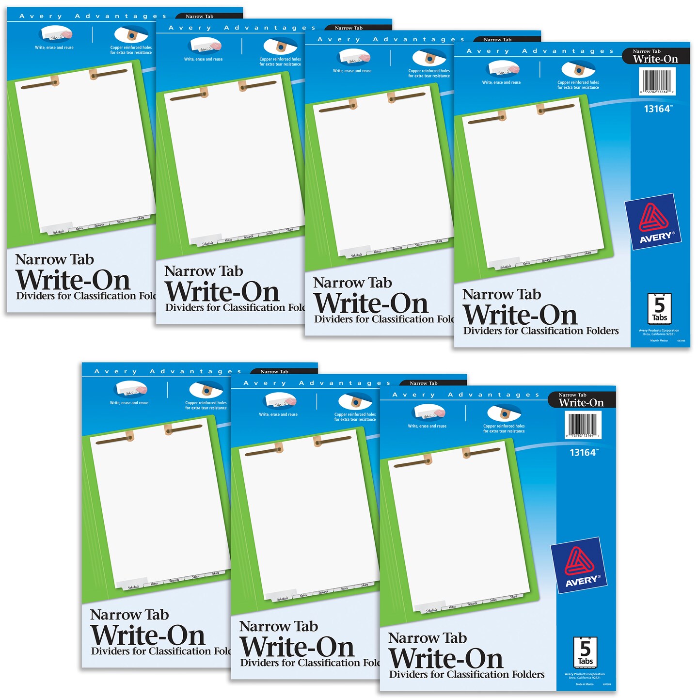 Avery Write-On Binder Dividers for 2-Prong Classification Folders, White, Narrow Bottom Tabs, 5 Tab Set, 7 Packs, 7 Sets Total (13164)