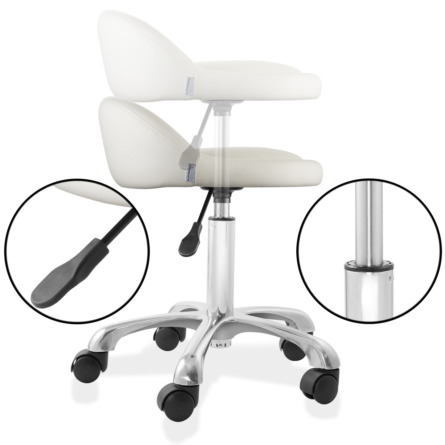 Saloniture Rolling Hydraulic Salon Stool with Low Backrest - Adjustable Swivel Chair for Spa, Shop, Salon, Massage, or Medical Office