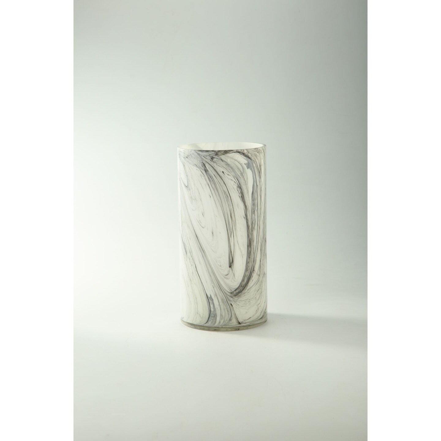 CC Home Furnishings 12" Abstract White and Gray Cylinder Glass Vase