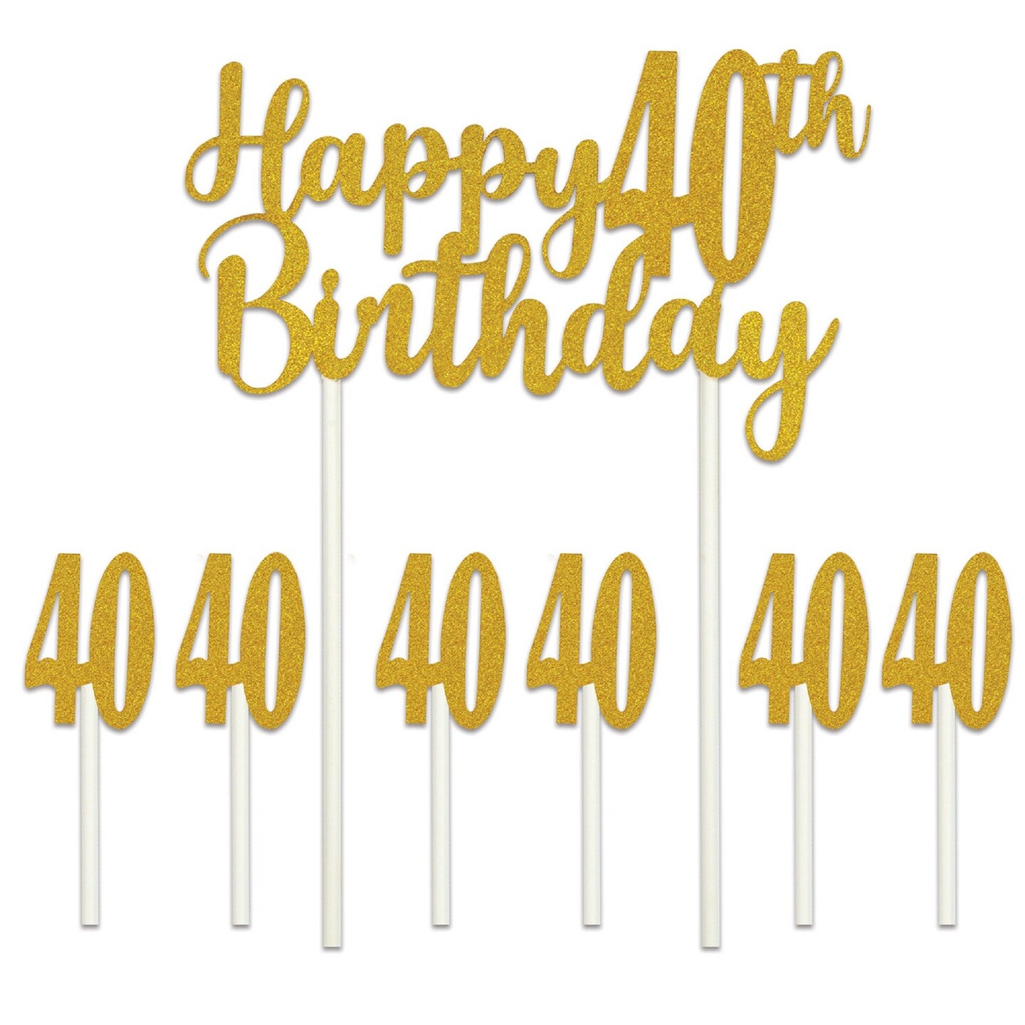 Beistle Set of 12 Gold Happy 40th Birthday Cake Topper 8.25&#x22;