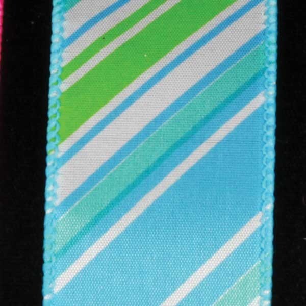 The Ribbon People Blue and Green Candy Stick Striped Wired Craft Ribbon 1.5&#x22; x 40 Yards