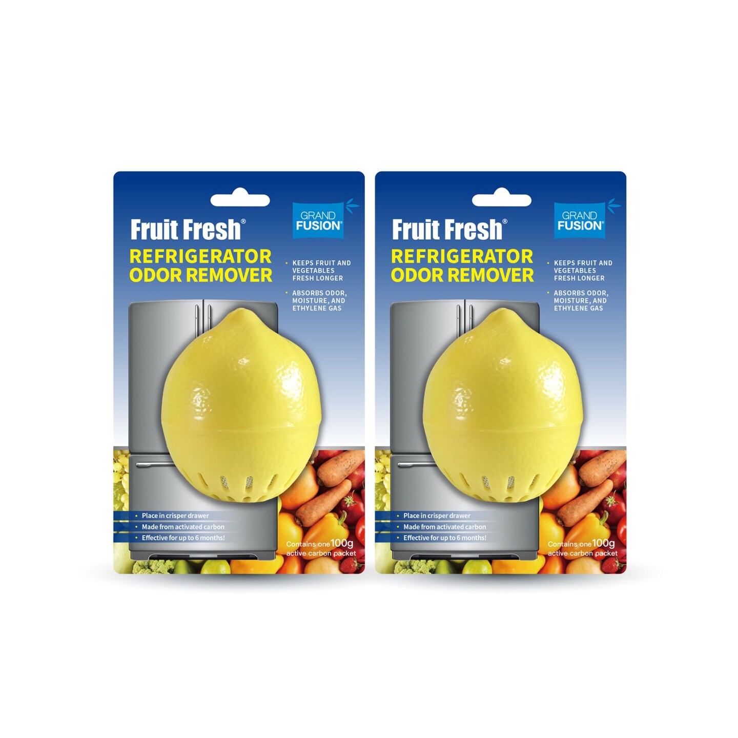 Grand Fusion Housewares Set of 2 Yellow Fruit Fresh Refrigerator Odor Remover With Carbon - 3.5"