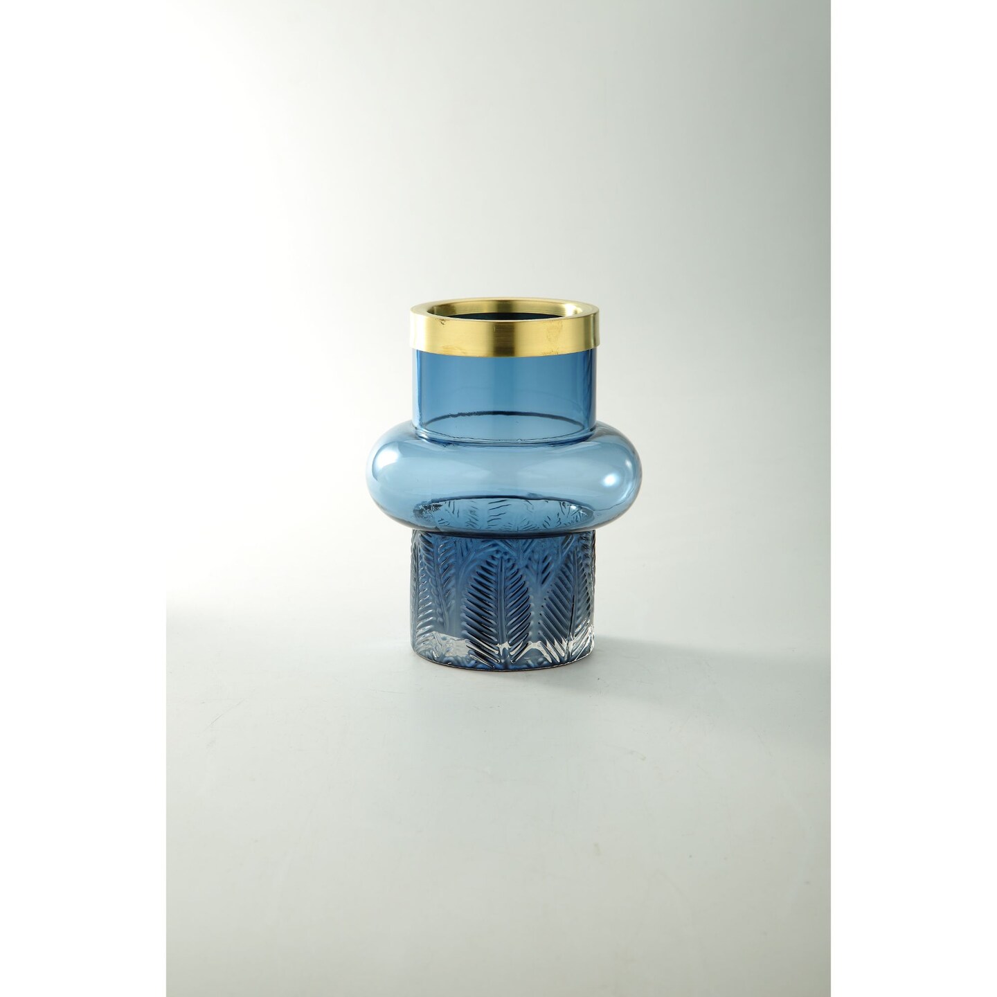 CC Home Furnishings 8" Blue and Gold Leaf Pattern Cylindrical Glass