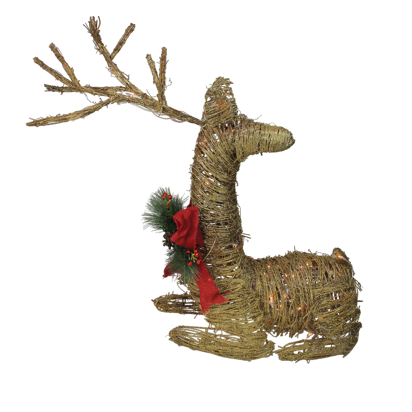 Northlight 30&#x22; Pre-Lit Gold Reindeer with Bow Outdoor Christmas Decor