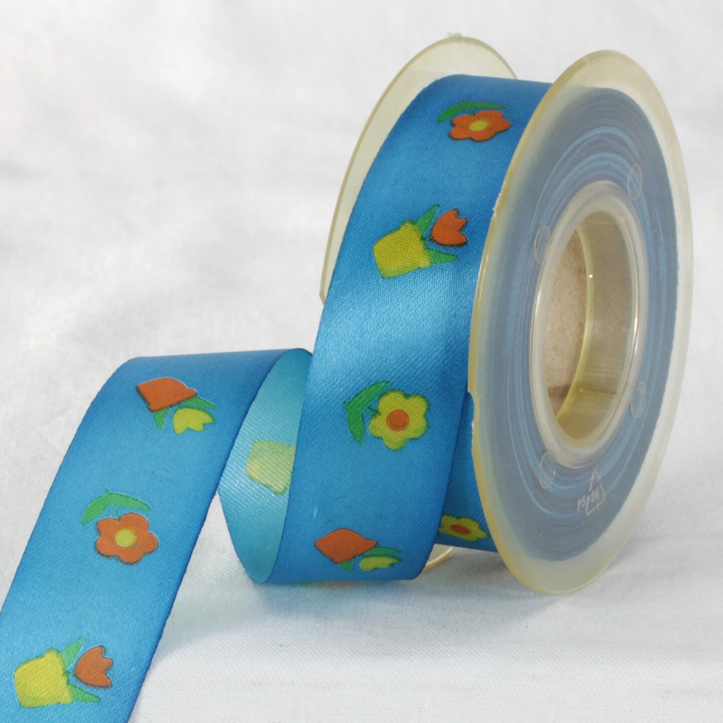 The Ribbon People Blue and Yellow Floral Printed Ribbon 1" x 27 Yards