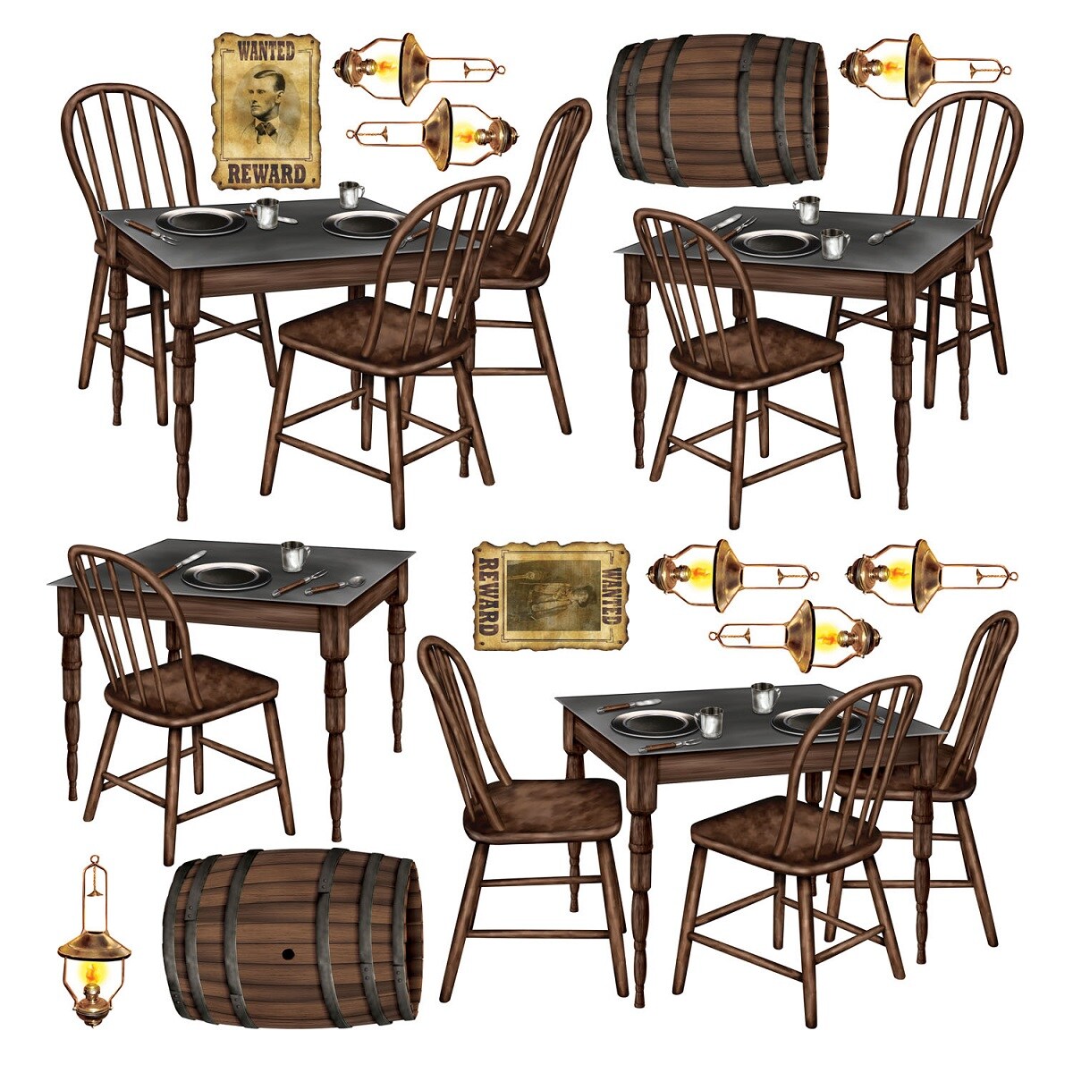 Party Central Club Pack of 180 Brown and Gray Western Saloon Table Wall Decors 39&#x22;