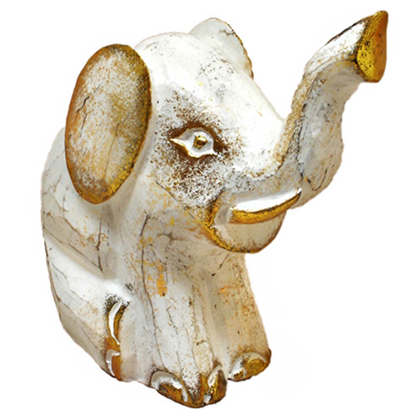 Stoneage Arts Inc 7" x 4.5" White and Gold Elephant Handmade Statue