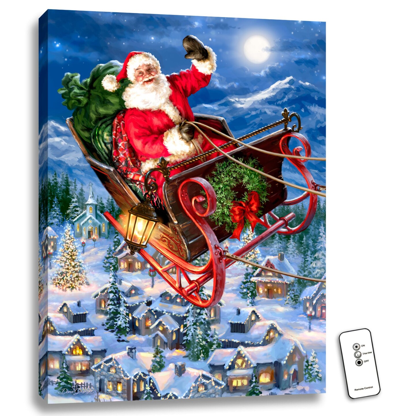 Glow Decor 24&#x22; x 18&#x22; Blue and Red Christmas Santa Claus Back-lit Wall Art with Remote Control